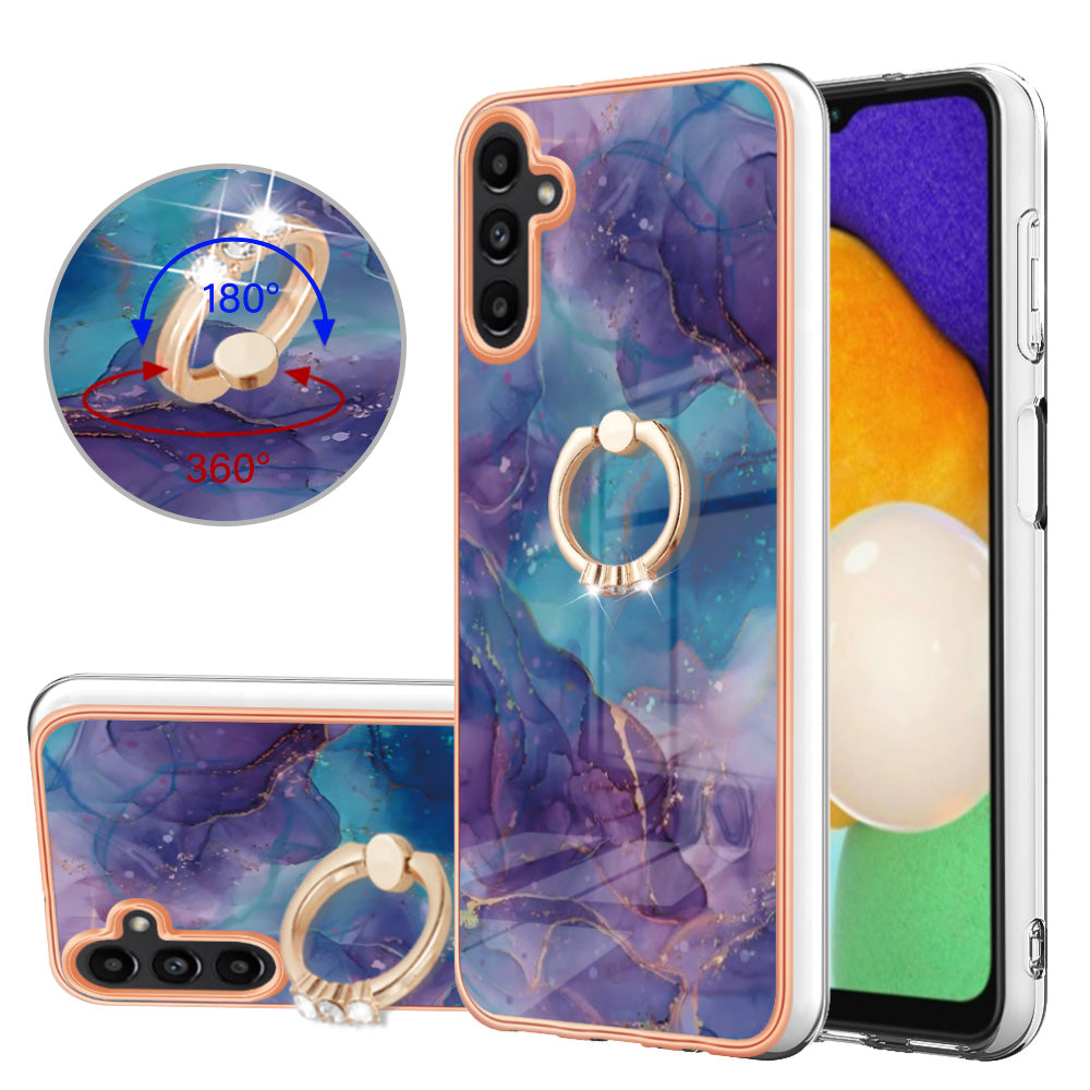 YB IMD Series-17 Style-E For Samsung Galaxy A55 5G Case 2.0mm TPU Marble Phone Cover with Ring Holder - Purple YB IMD Series-17 Style-E For Samsung Galaxy A55 5G Case 2.0mm TPU Marble Phone Cover with Ring Holder - Purple